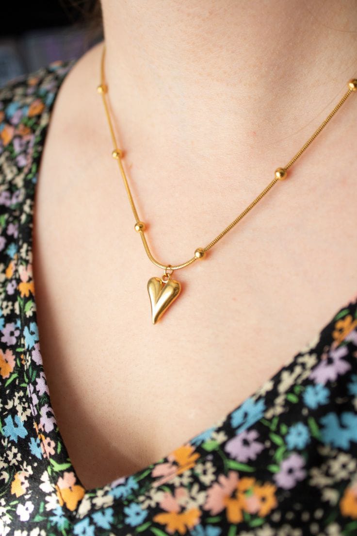 Gold Heart Stainless Steel Pendant Necklace for Women