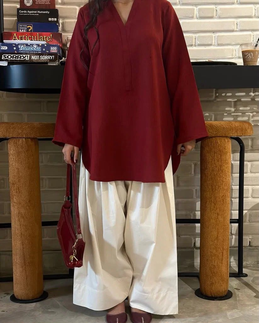 V-Neck Kurti with Farshi Trouser 2PC
