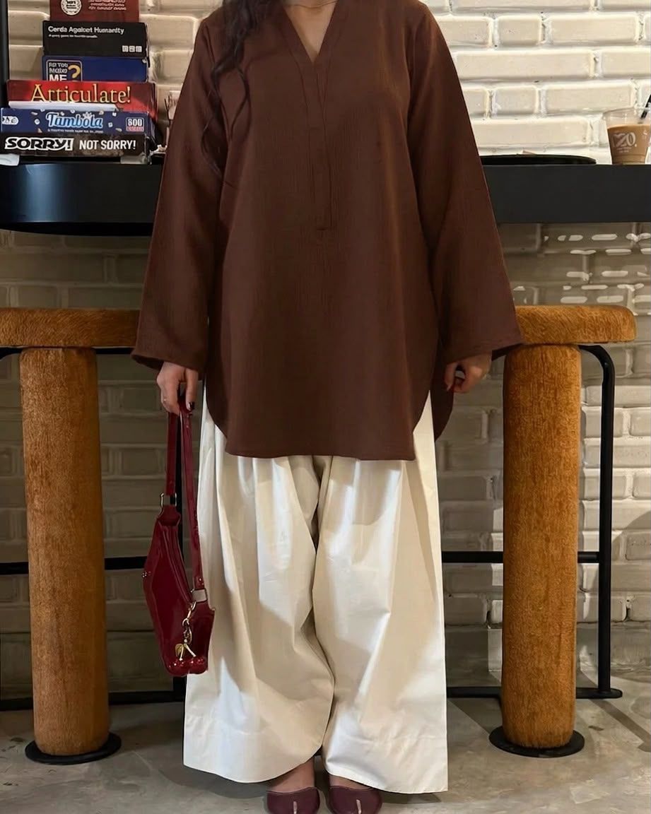 V-Neck Kurti with Farshi Trouser 2PC
