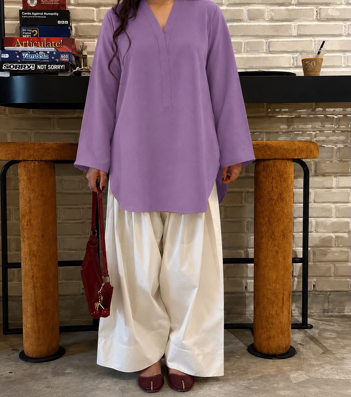 V-Neck Kurti with Farshi Trouser 2PC