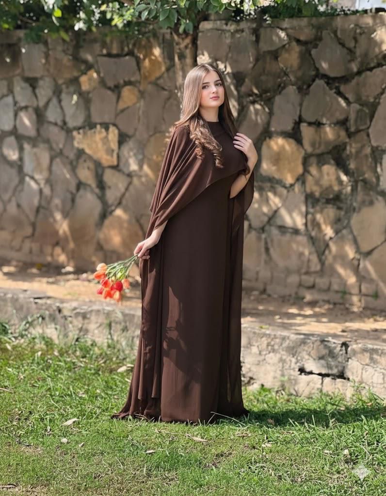 Premium Cape Maxi Dress – Elegant Korean Chiffon