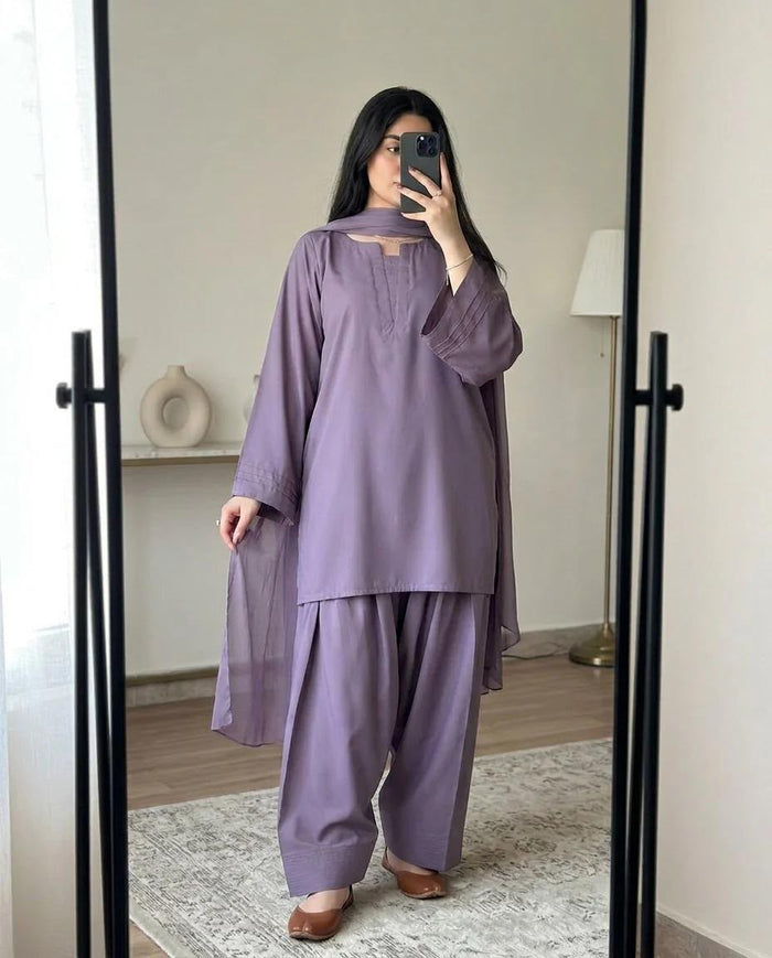 Plain Georgette Farshi Shalwar 3PC Suit for Women