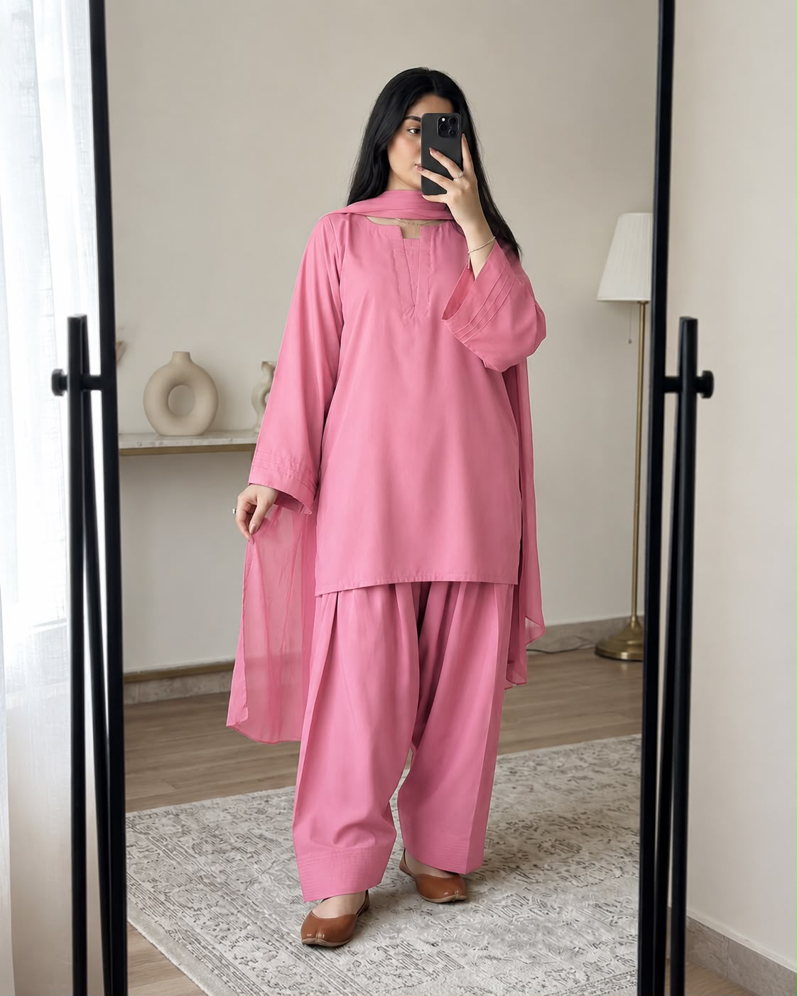 Plain Georgette Farshi Shalwar 3PC Suit for Women