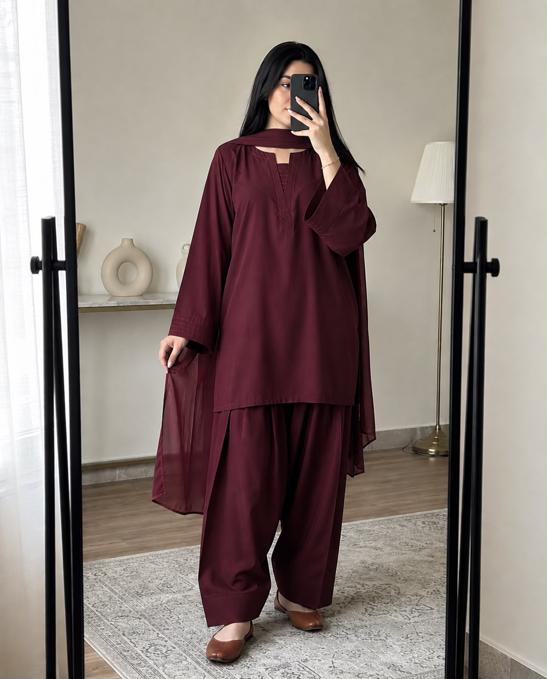 Plain Georgette Farshi Shalwar 3PC Suit for Women